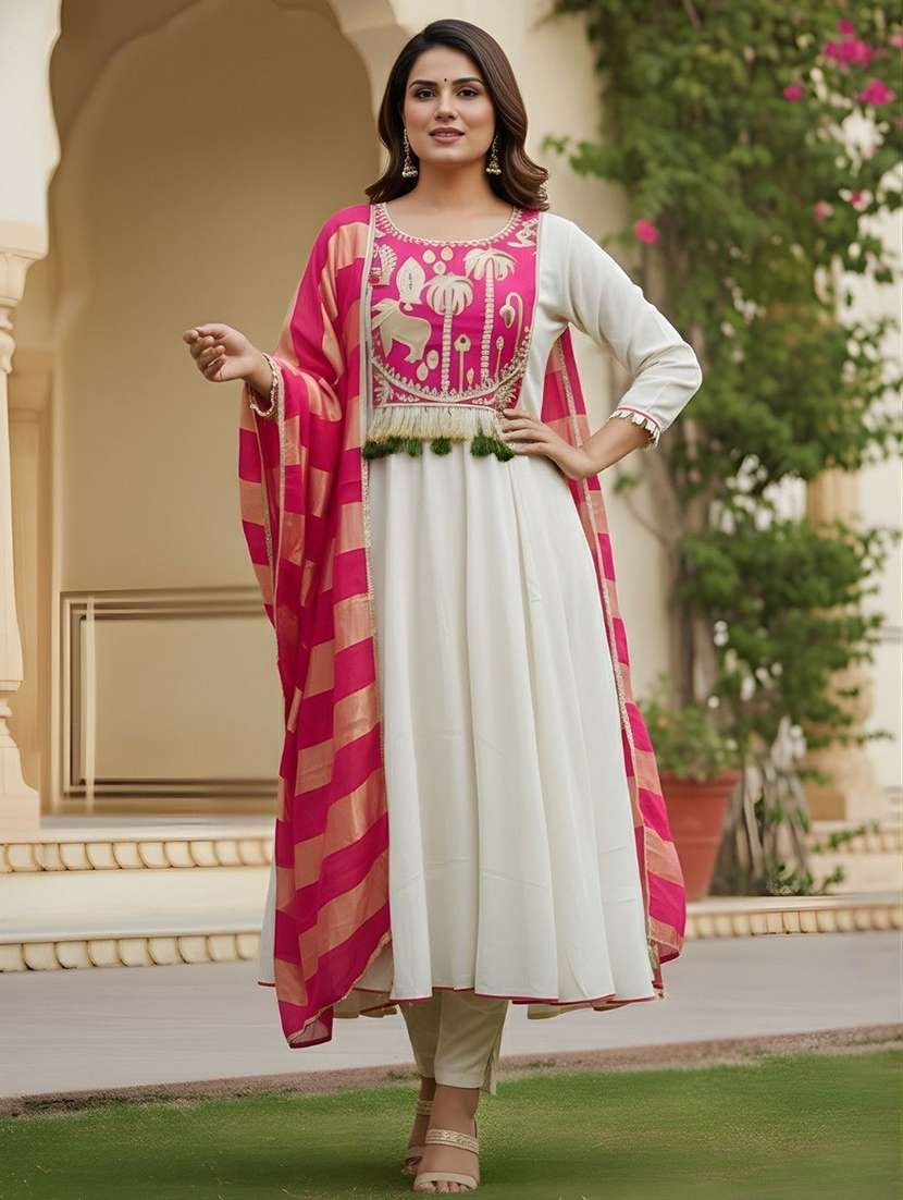 women embroidered long sleeves kurta pant set with dupatta - 22580054 -  Standard Image - 2