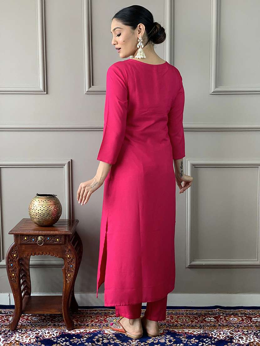 women embroidered three quarter sleeves kurta pant set with dupatta - 22580074 -  Standard Image - 2