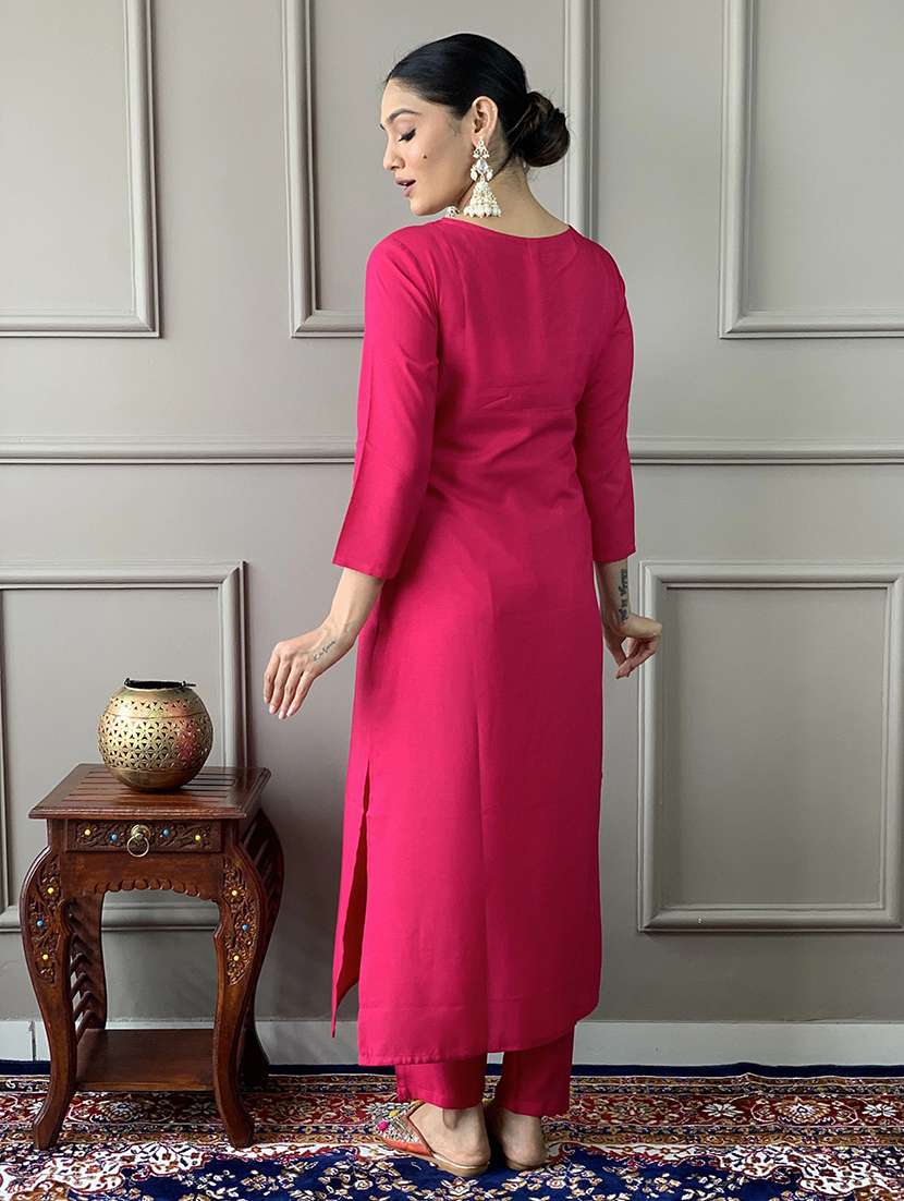 women embroidered three quarter sleeves kurta pant set with dupatta - 22580090 -  Standard Image - 2