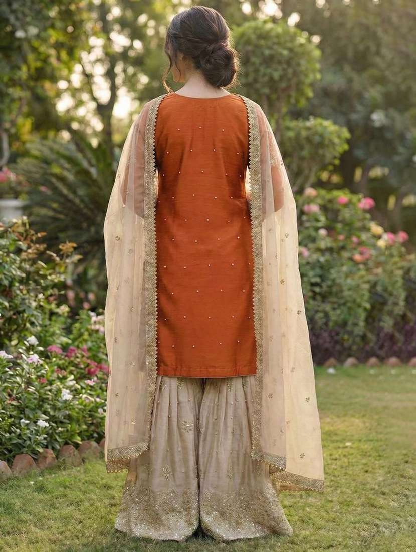 women embroidered long sleeves kurta sharara set with dupatta - 22580106 -  Standard Image - 2