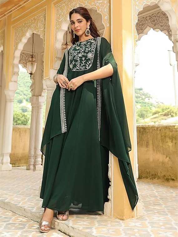 women embroidered sleeveless fusion set - 22580146 -  Standard Image - 2