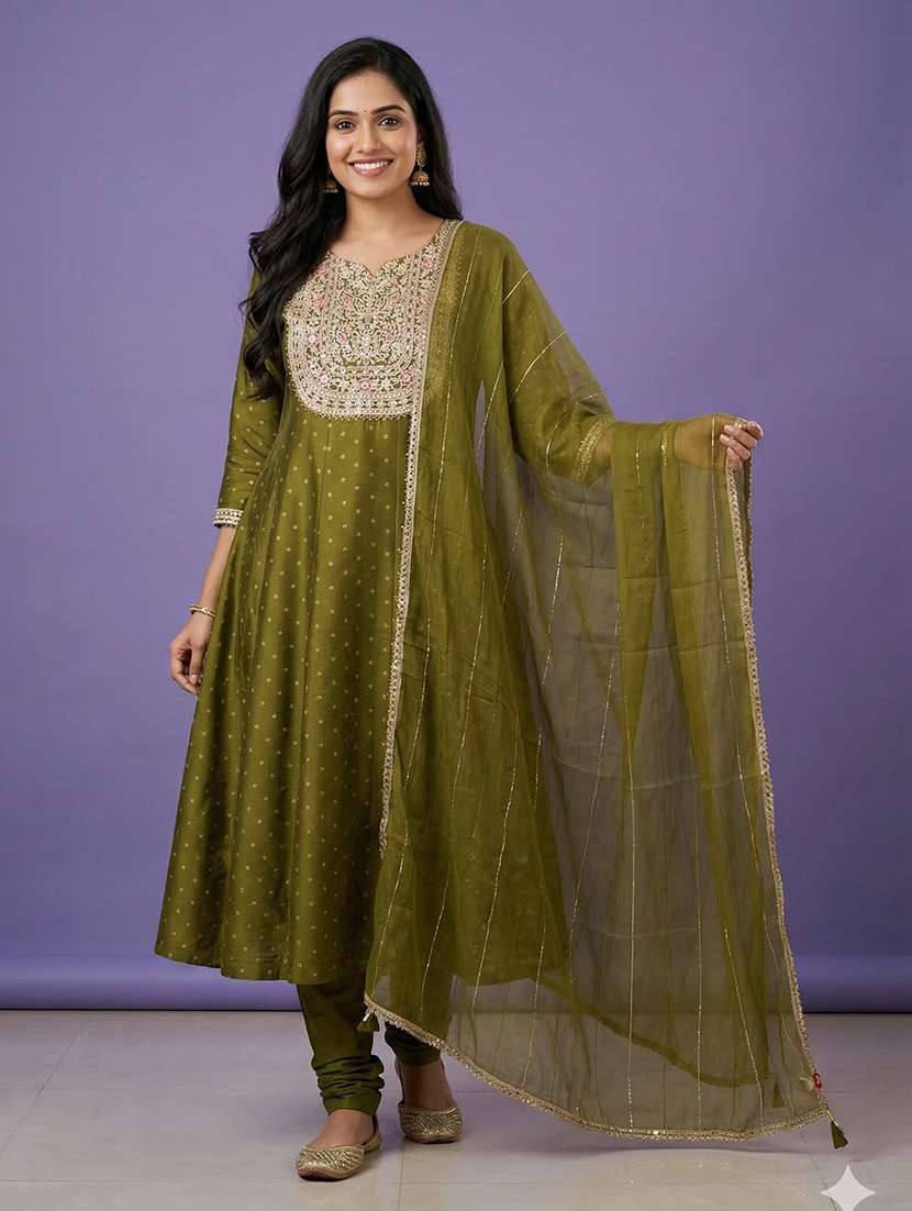 women printed three quarter sleeve anarkali kurta