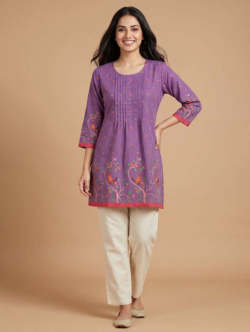 women printed three quarter sleeve a-line kurti - 22580172 -  Standard Image - 2