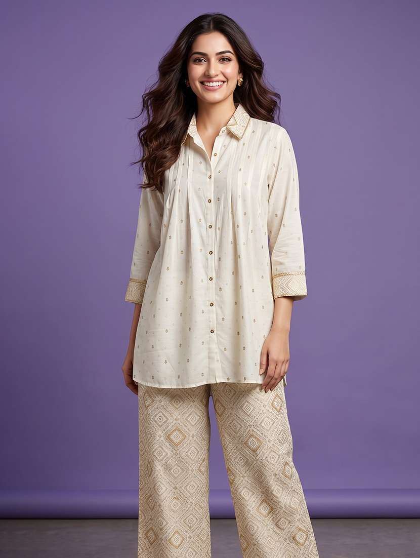 women printed three quarter sleeve ethnic co-ord set - 22580203 -  Standard Image - 2