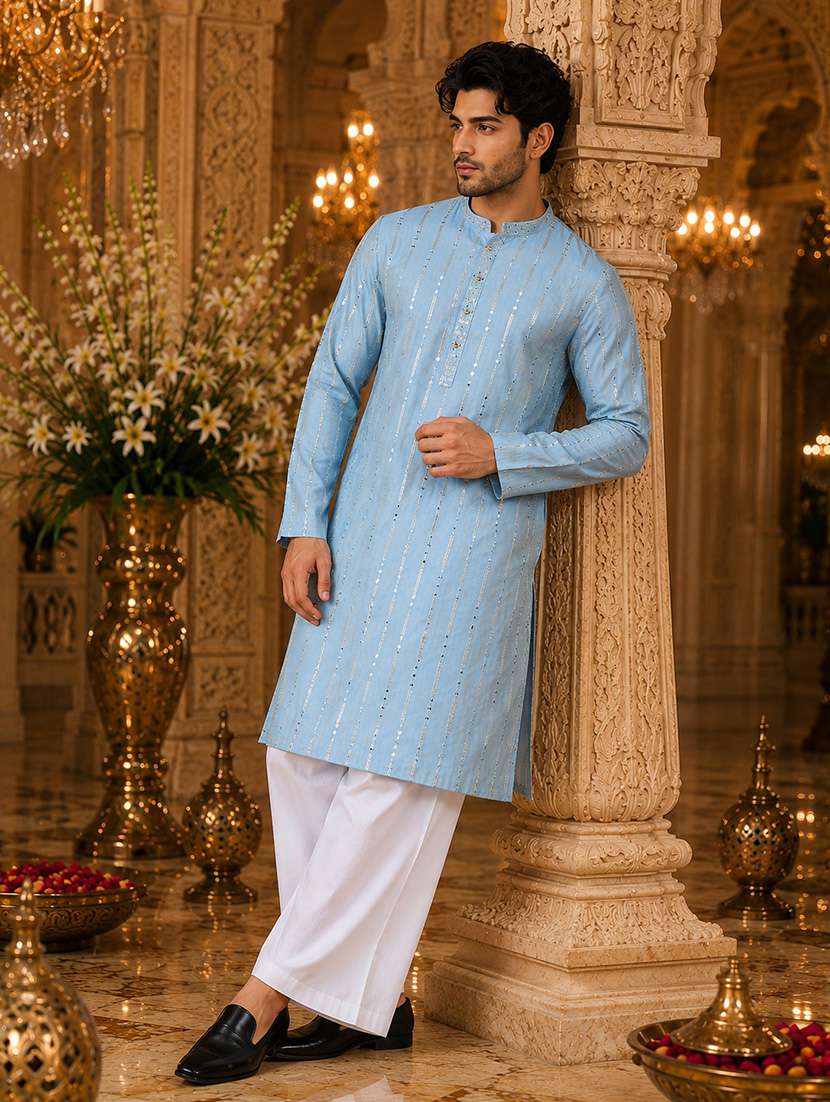 blue rayon kurta pyjama ethnic wear set
