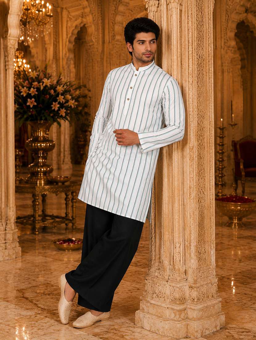 men striped mandarin neck kurta pyjama set