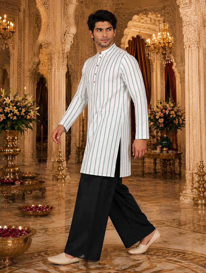 men striped mandarin neck kurta pyjama set - 22580287 -  Standard Image - 2