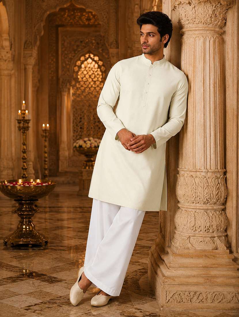 men self design mandarin neck kurta pyjama set