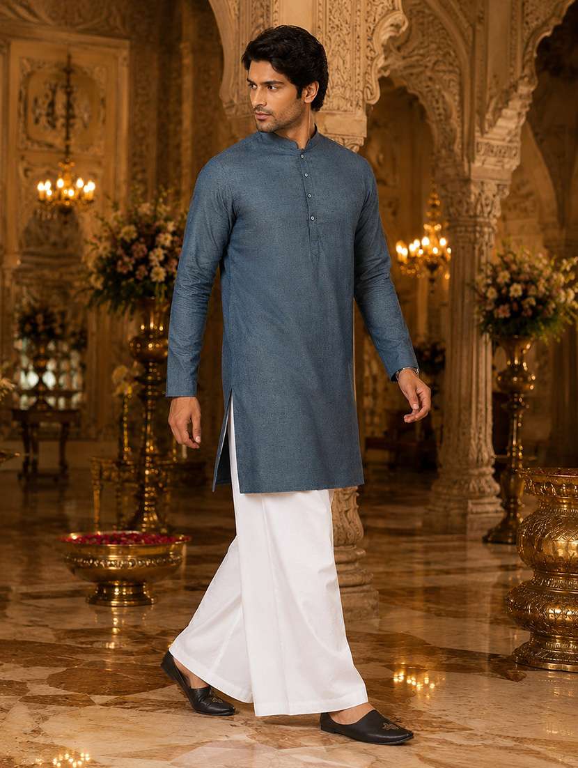 Men Self Design Mandarin Neck Kurta Pyjama Set - 22580294 -  Standard Image - 2