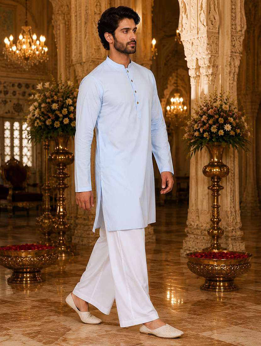 men solid mandarin neck kurta pyjama set - 22580295 -  Standard Image - 2