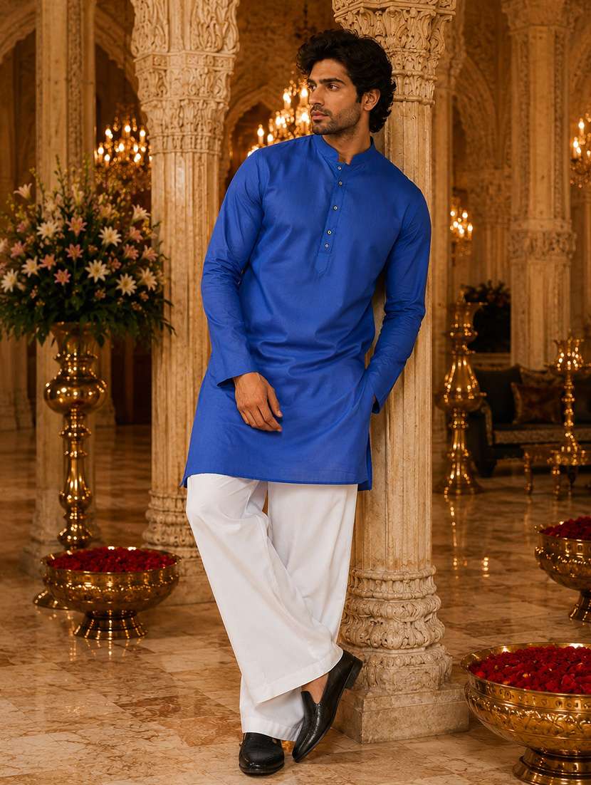 men solid mandarin neck kurta pyjama set