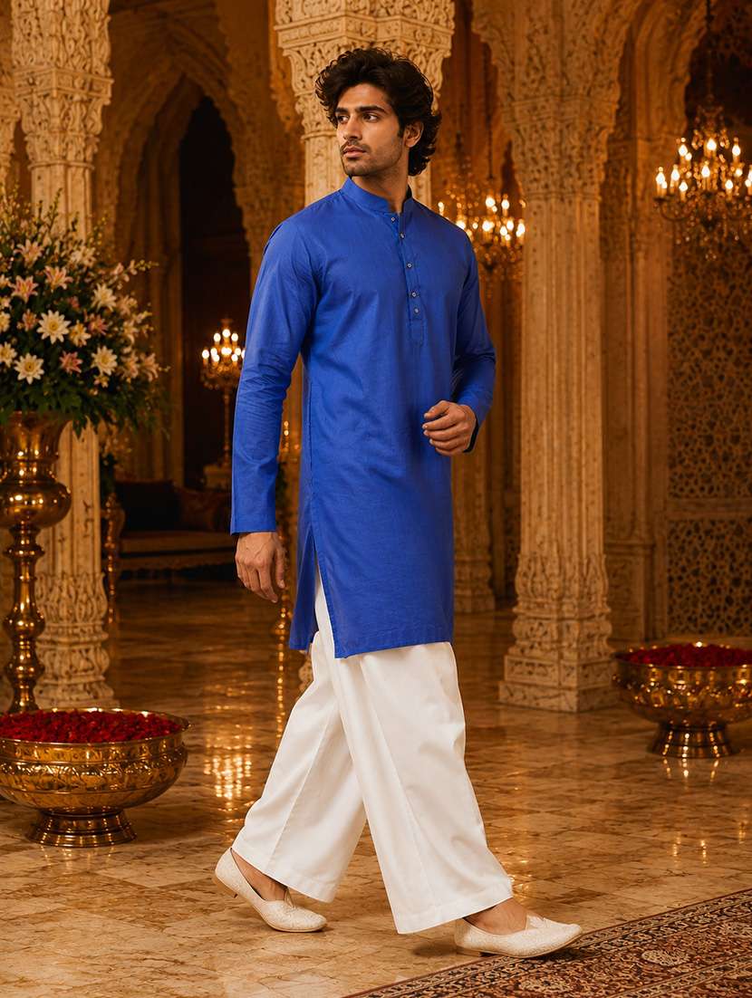 men solid mandarin neck kurta pyjama set - 22580296 -  Standard Image - 2