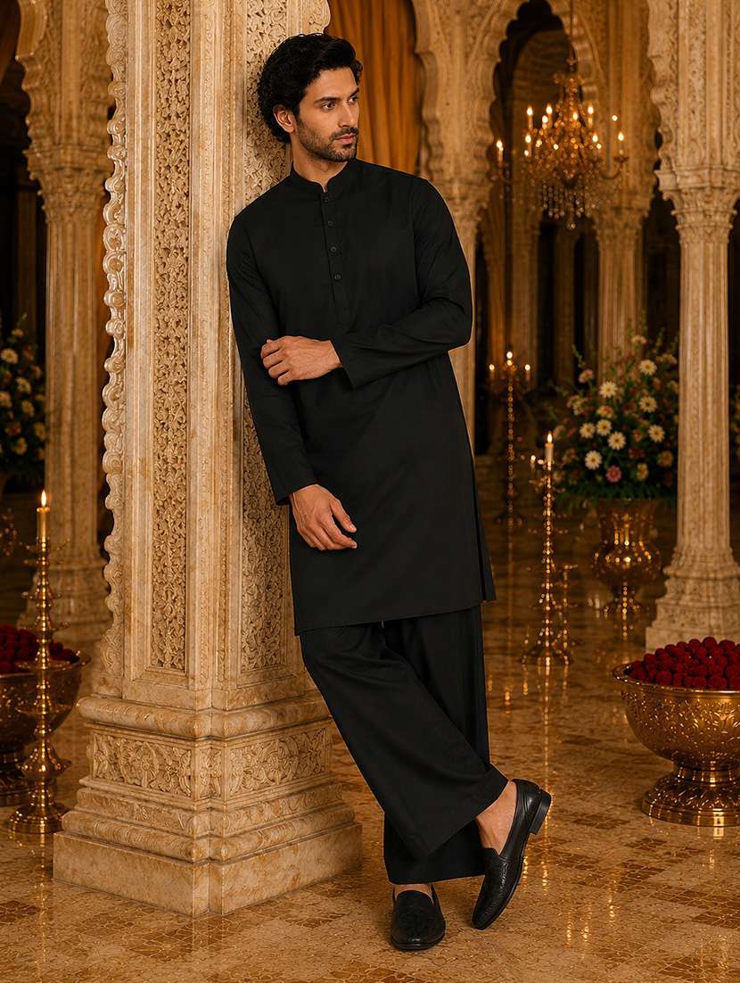 men solid mandarin neck kurta pyjama set