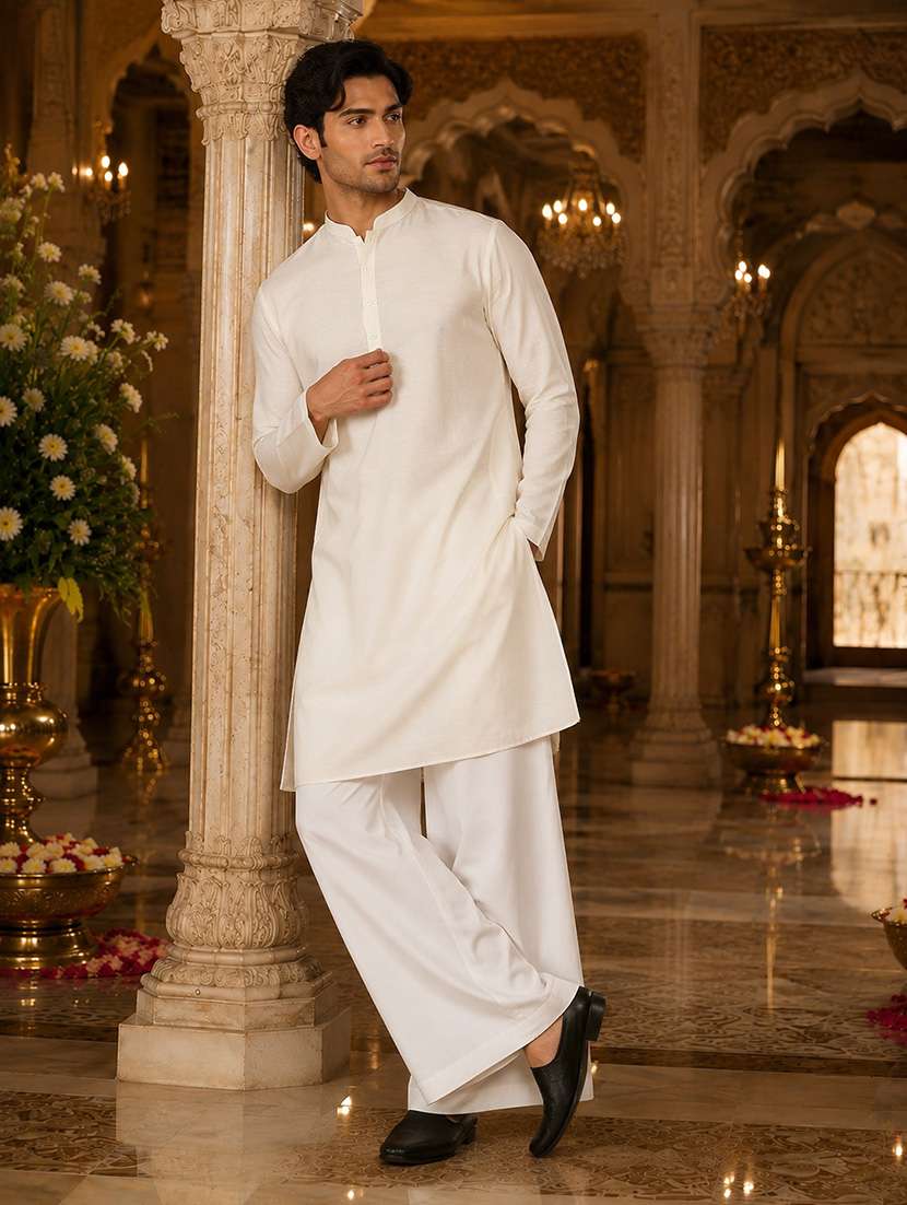men solid mandarin neck kurta pyjama set