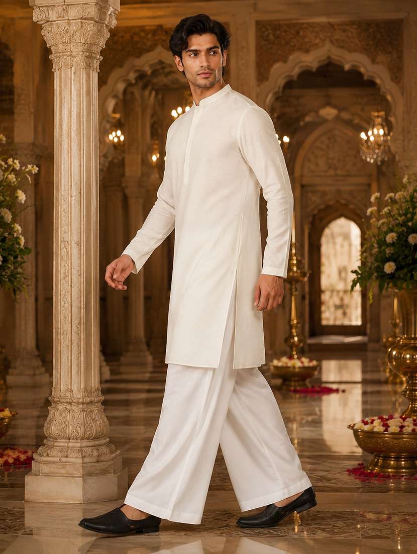men solid mandarin neck kurta pyjama set - 22580302 -  Standard Image - 2