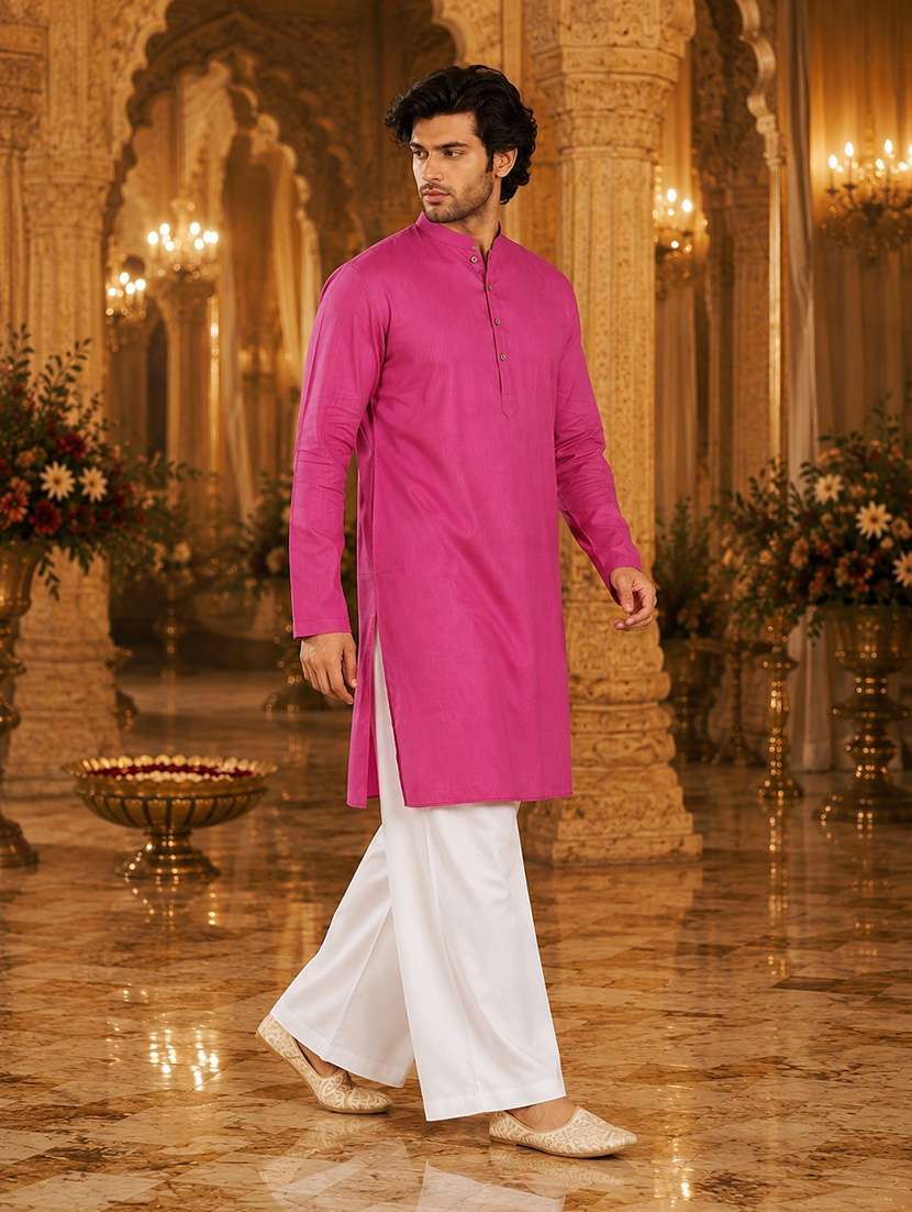 men solid mandarin neck kurta pyjama set - 22580306 -  Standard Image - 2