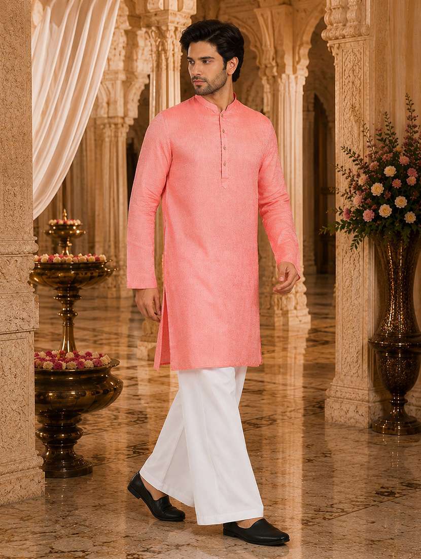 Men Self Design Mandarin Neck Kurta Pyjama Set - 22580320 -  Standard Image - 2