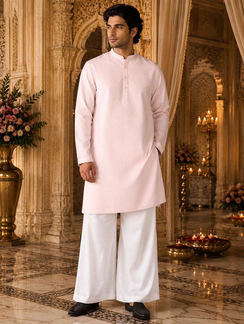 men self design mandarin neck kurta pyjama set