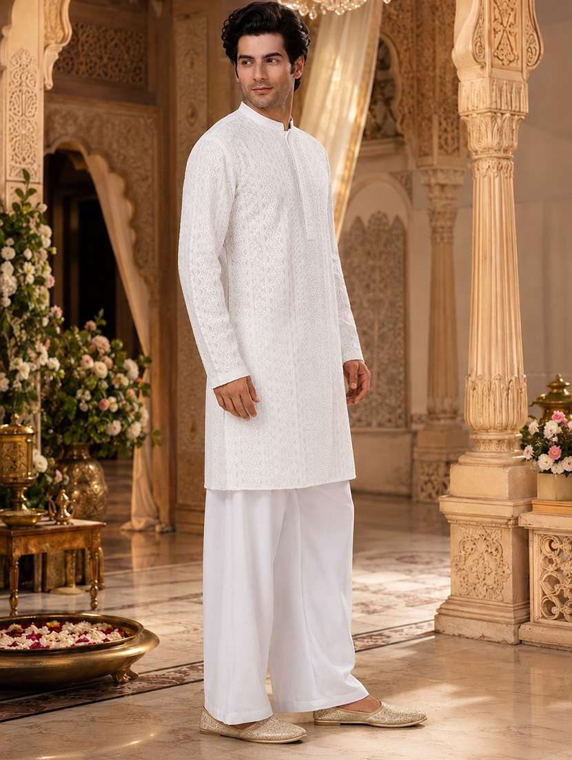 men embroidered mandarin neck kurta pyjama set - 22580334 -  Standard Image - 2