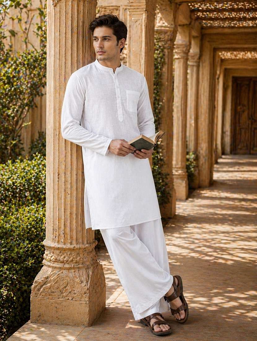 men solid mandarin neck kurta pyjama set