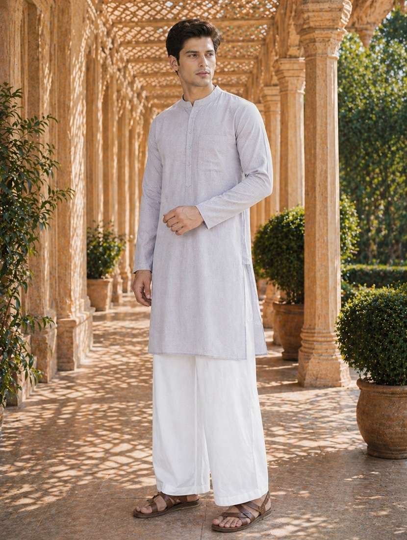 men solid mandarin neck kurta pyjama set - 22580342 -  Standard Image - 2