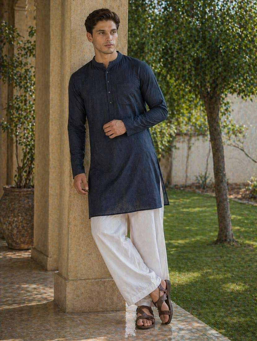 men solid mandarin neck kurta pyjama set