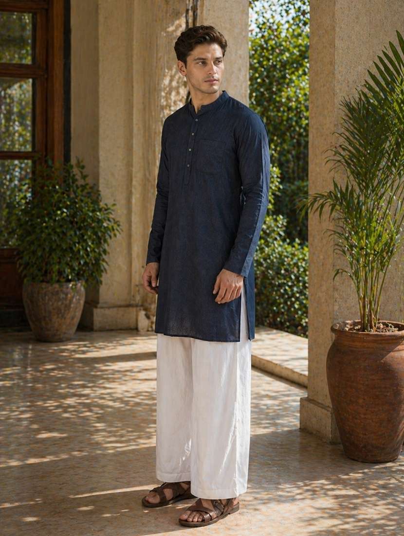 men solid mandarin neck kurta pyjama set - 22580346 -  Standard Image - 2