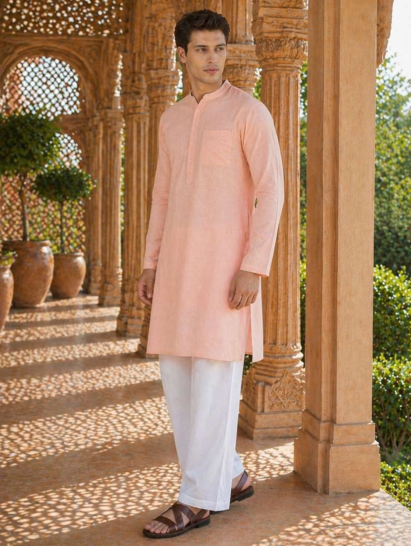 men solid mandarin neck kurta pyjama set - 22580347 -  Standard Image - 2