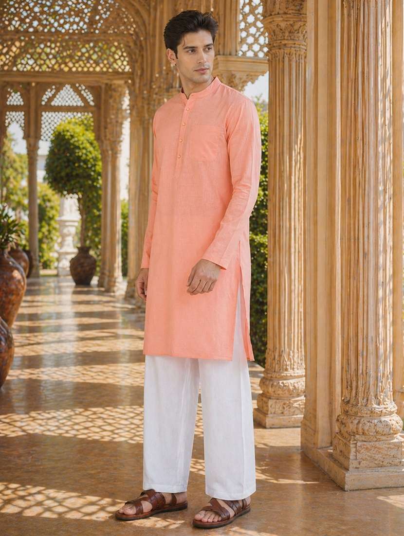 Men Solid Mandarin Neck Kurta Pyjama Set - 22580349 -  Standard Image - 2
