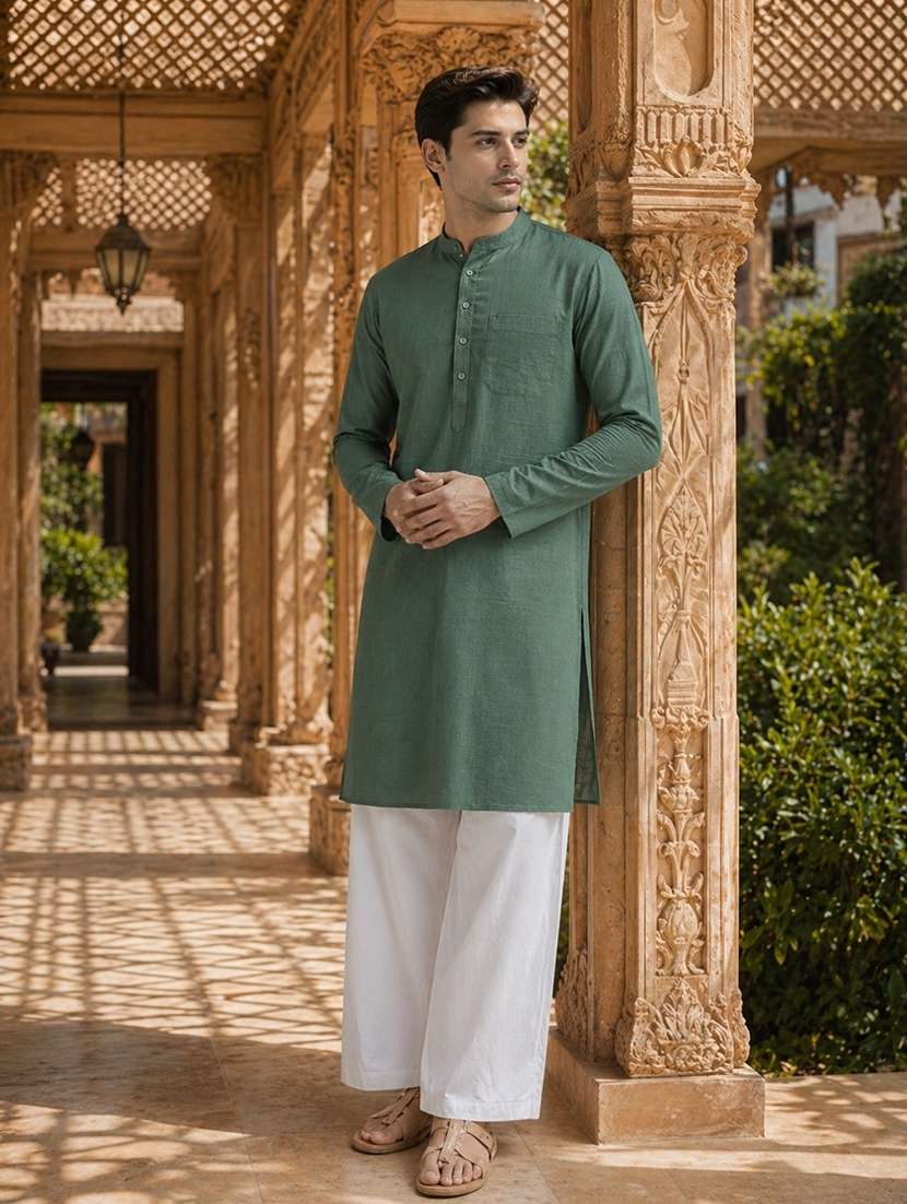 men solid mandarin neck kurta pyjama set - 22580353 -  Standard Image - 2