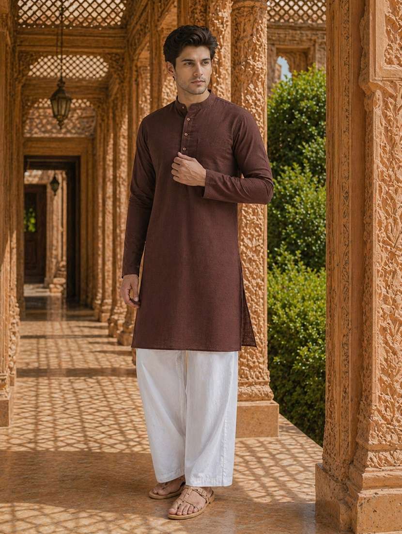 men solid mandarin neck kurta pyjama set