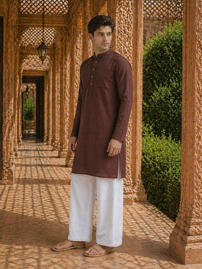 men solid mandarin neck kurta pyjama set - 22580354 -  Standard Image - 2