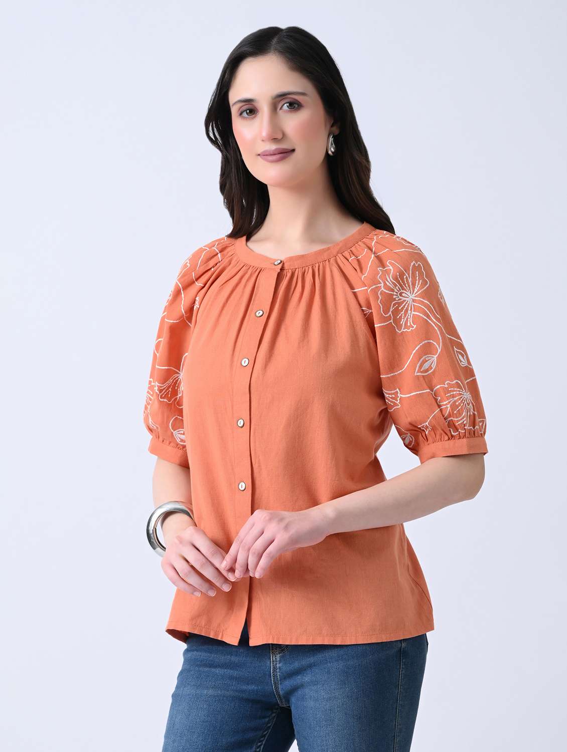 Women Embroidered Round Neck Regular Top - 22580447 -  Standard Image - 2