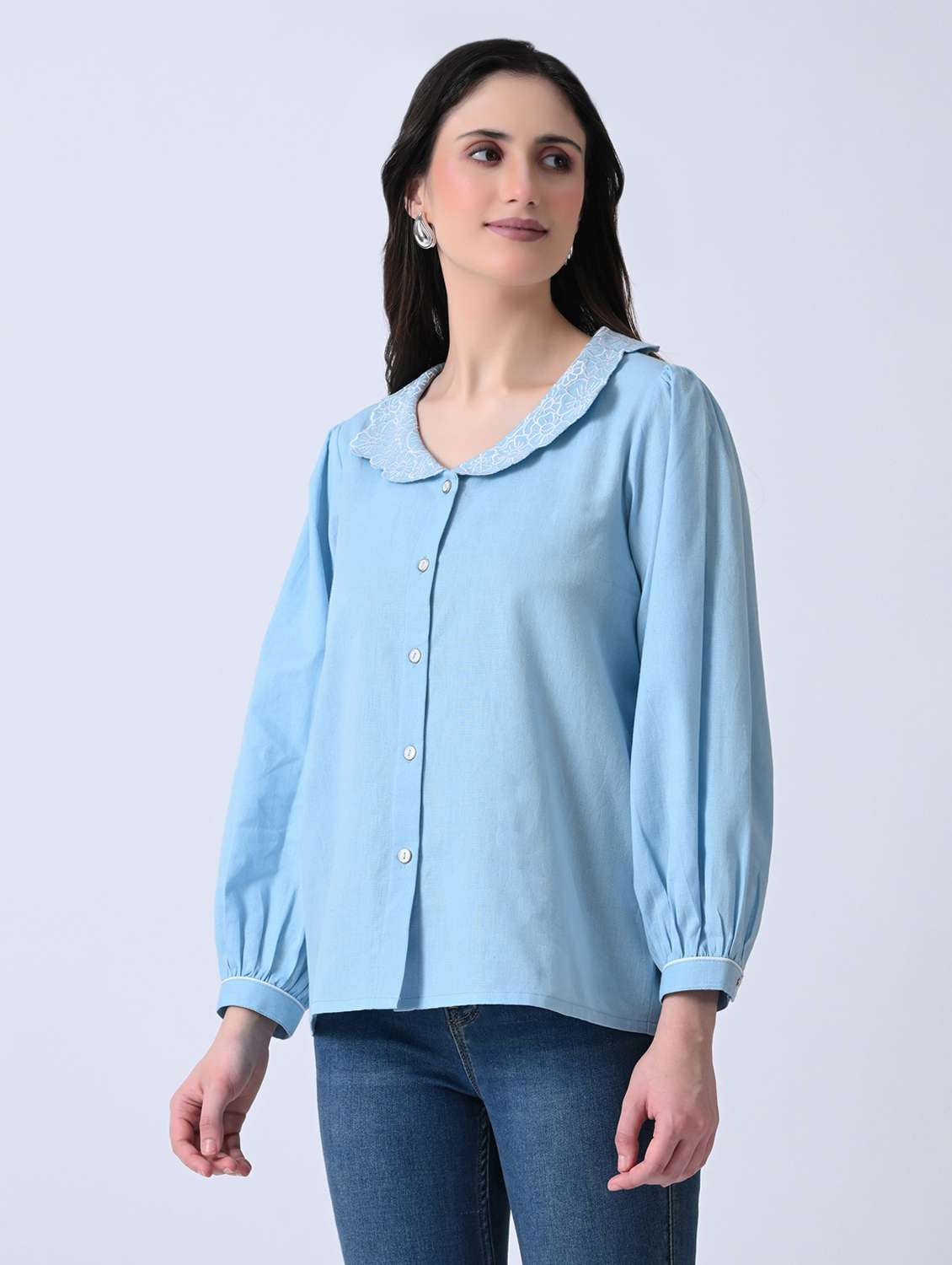 women embroidered round neck shirt style top - 22580450 -  Standard Image - 2