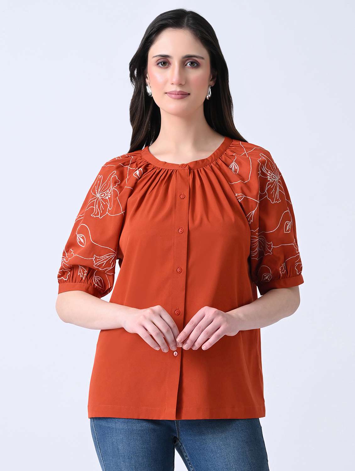women embroidered round neck regular top