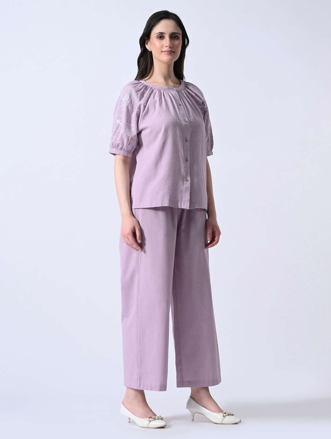 women embroidered short sleeves top and trouser co-ord set - 22580461 -  Standard Image - 2