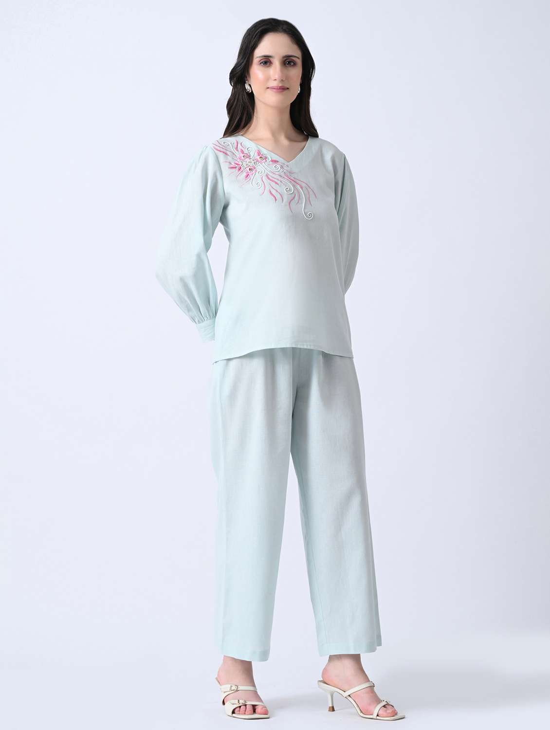 women embroidered long sleeves top and trouser co-ord set - 22580464 -  Standard Image - 2