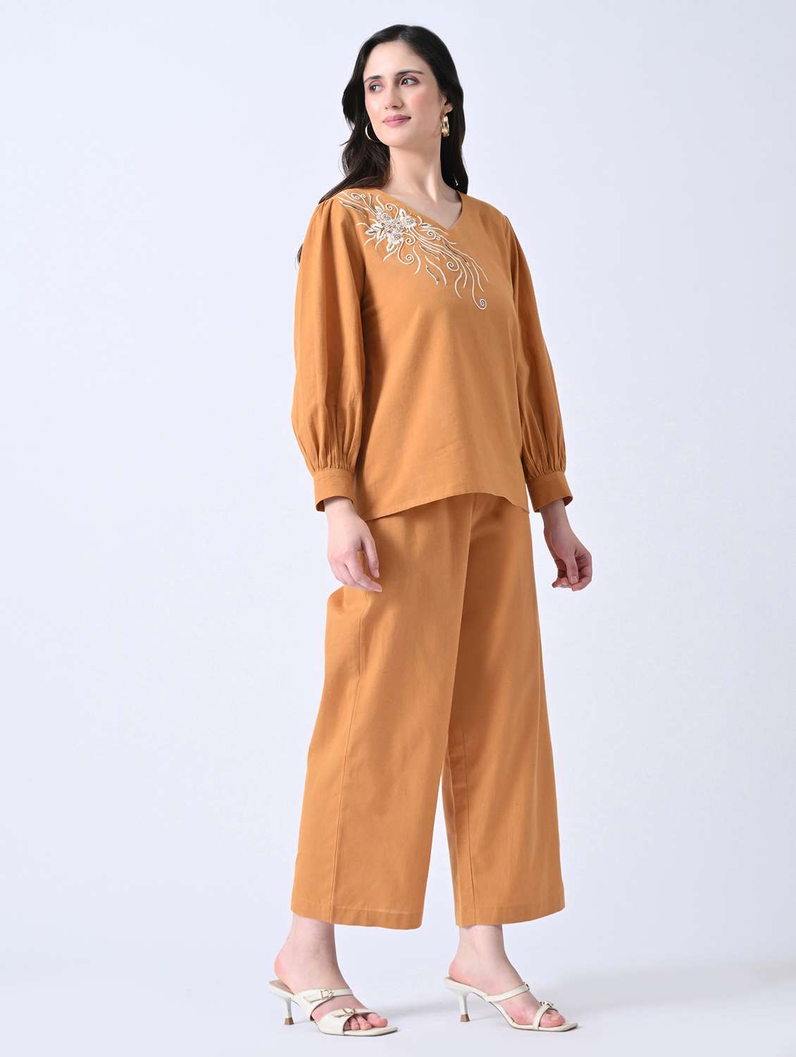 women embroidered long sleeves top and trouser co-ord set - 22580465 -  Standard Image - 2