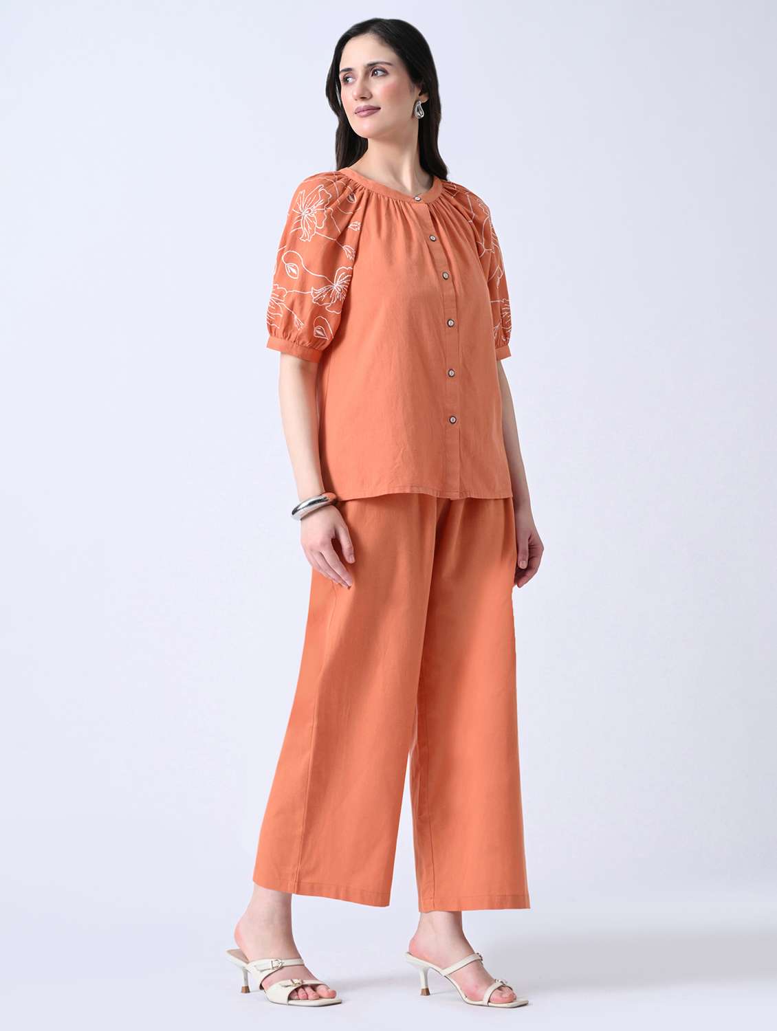 orange cotton top and palazzos set coord - 22580499 -  Standard Image - 2
