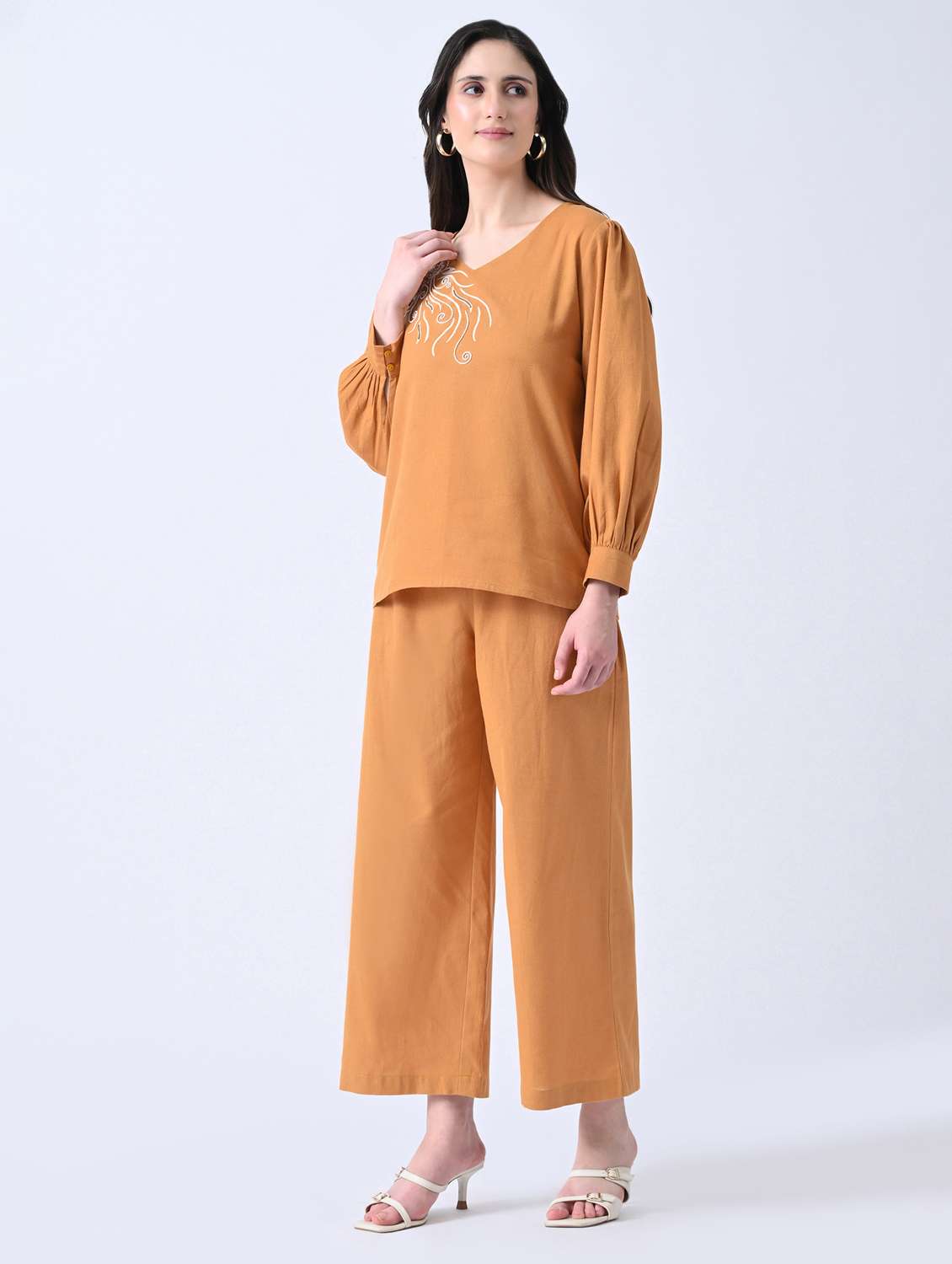 orange cotton top and palazzos set coord - 22580505 -  Standard Image - 2