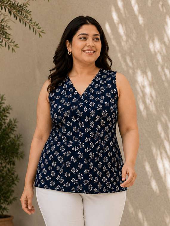 women printed sleeveless regular top
