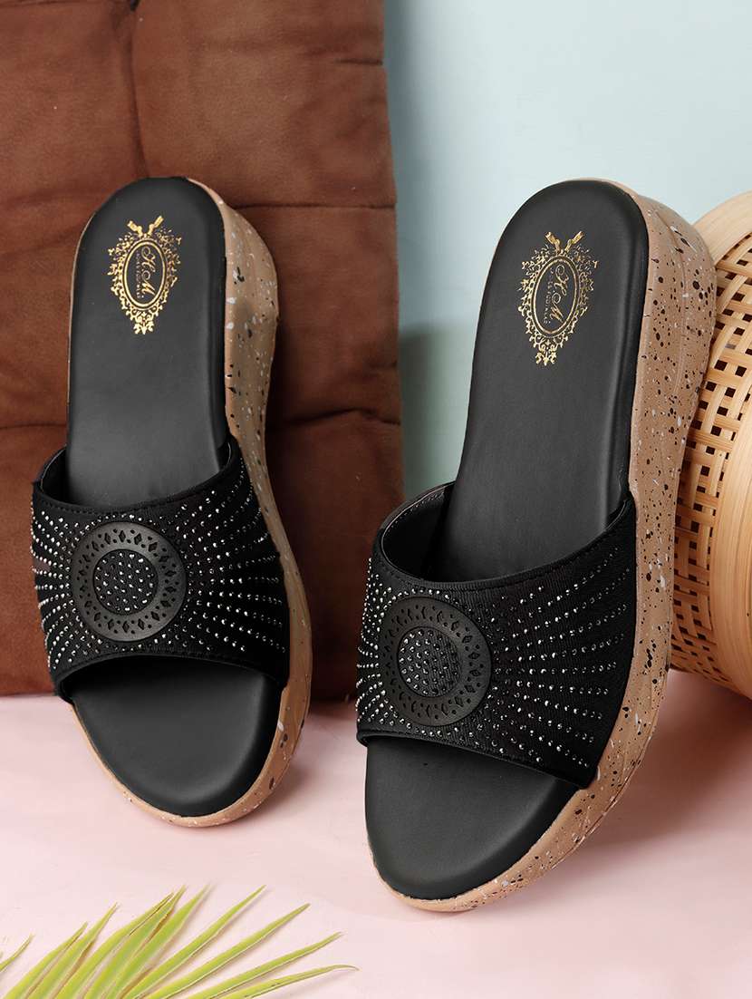 women embellished slip on wedges