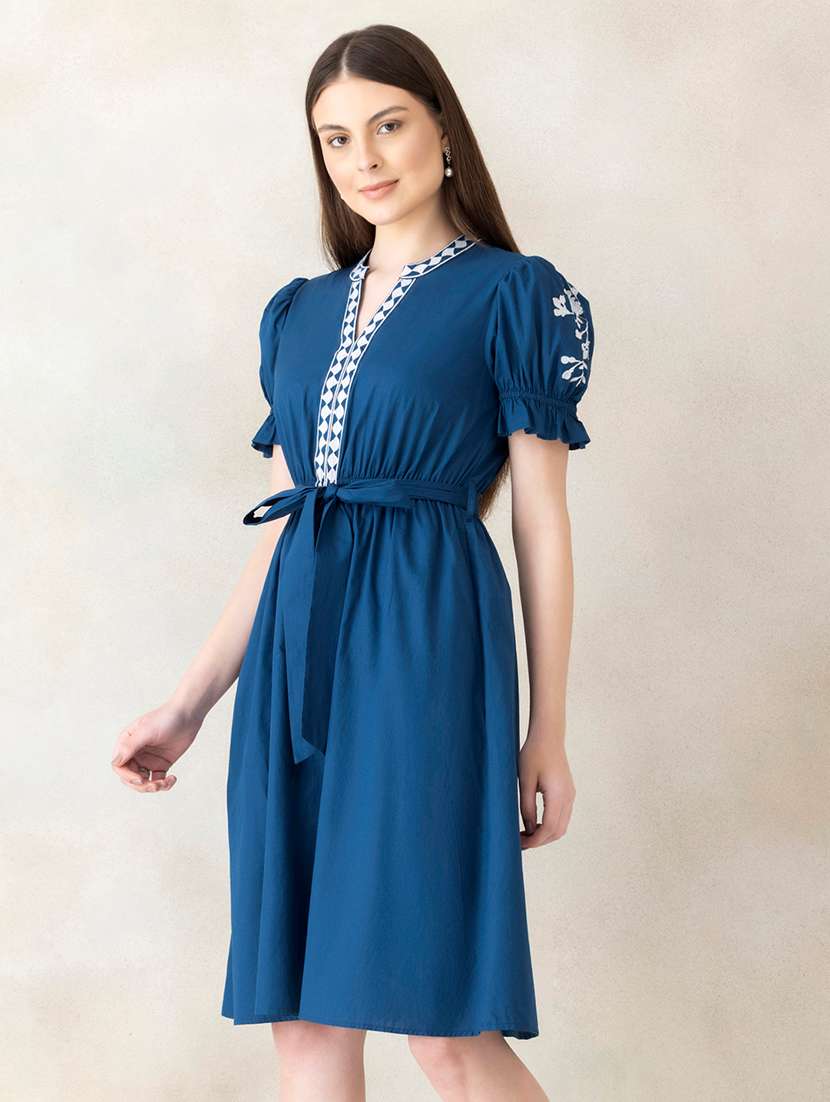 women embroidered puff sleeves a-line dress - 22580541 -  Standard Image - 2