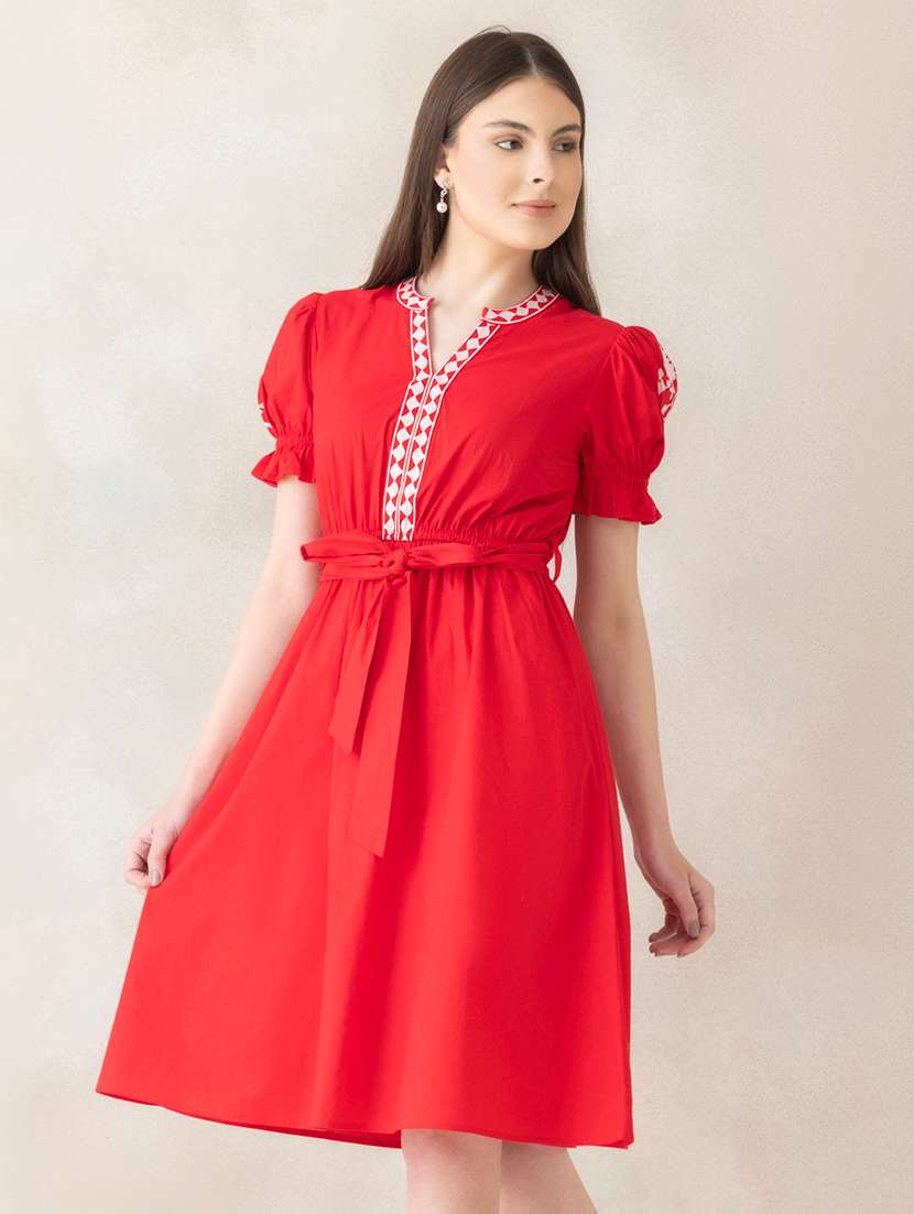 women embroidered puff sleeves a-line dress - 22580543 -  Standard Image - 2
