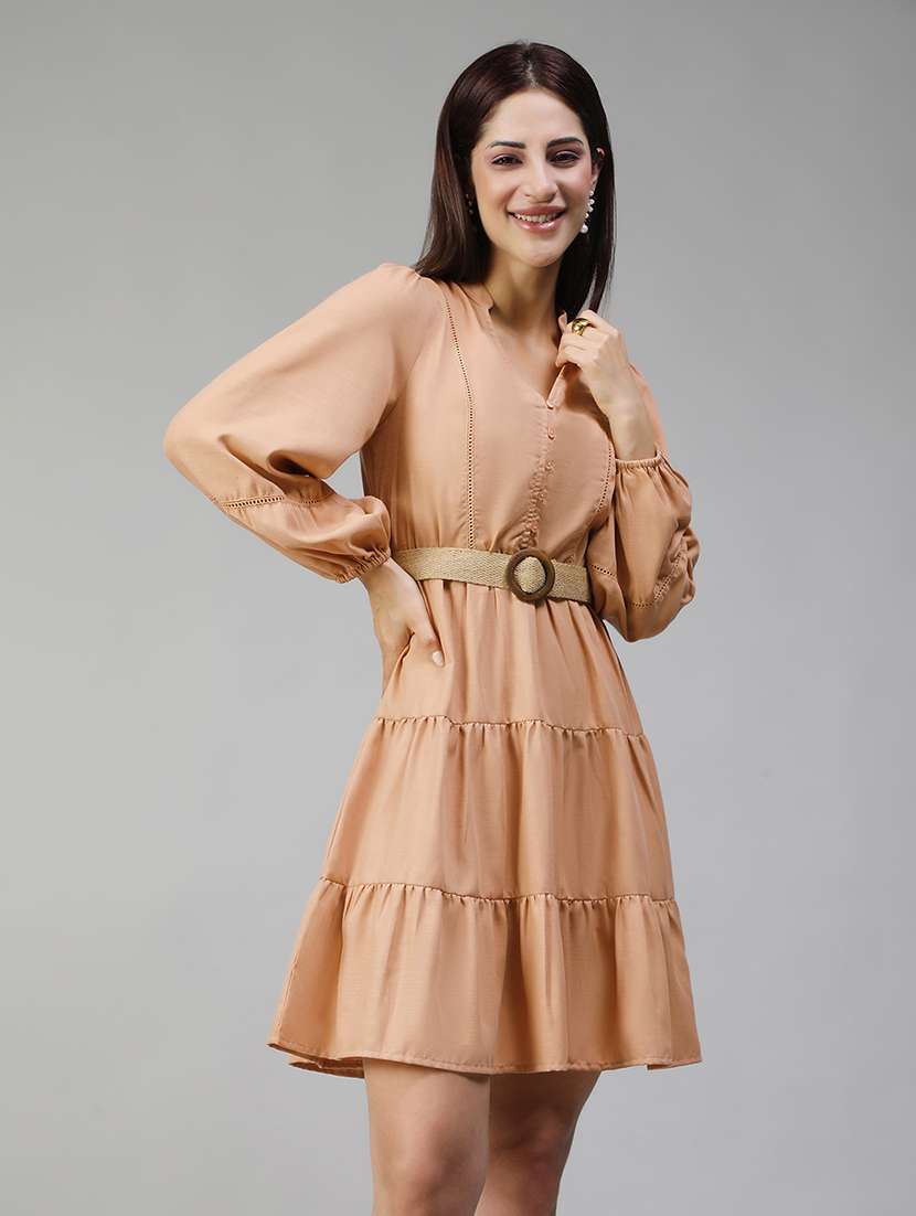 Women Solid Long Sleeves Tiered Dress - 22580547 -  Standard Image - 2