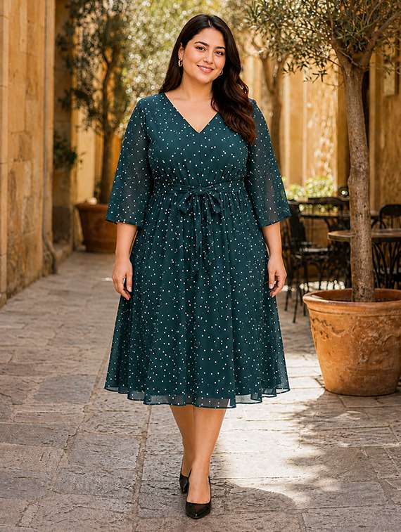 Women Printed Three Quarter Sleeves Fit And Flare Dress - 22580552 -  Standard Image - 2