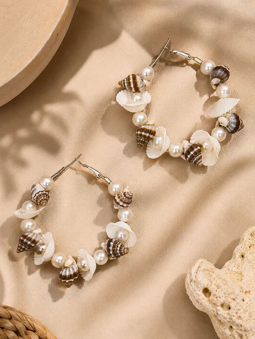 handcrafted seashell & pearl hoop earrings for women
