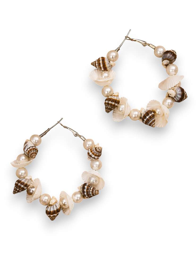 handcrafted seashell & pearl hoop earrings for women - 22580597 -  Standard Image - 2