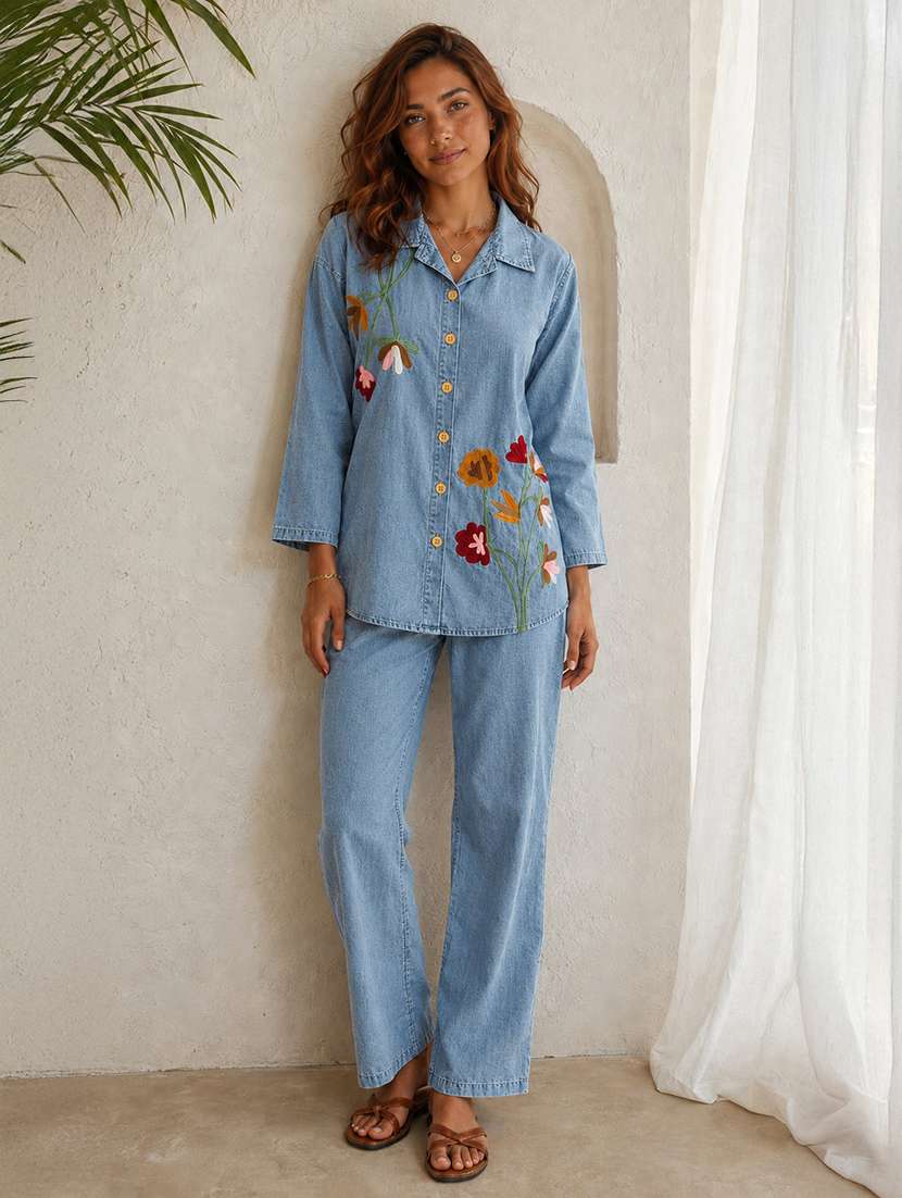 women embroidered long sleeves shirt and trouser co-ord set - 22580627 -  Standard Image - 2