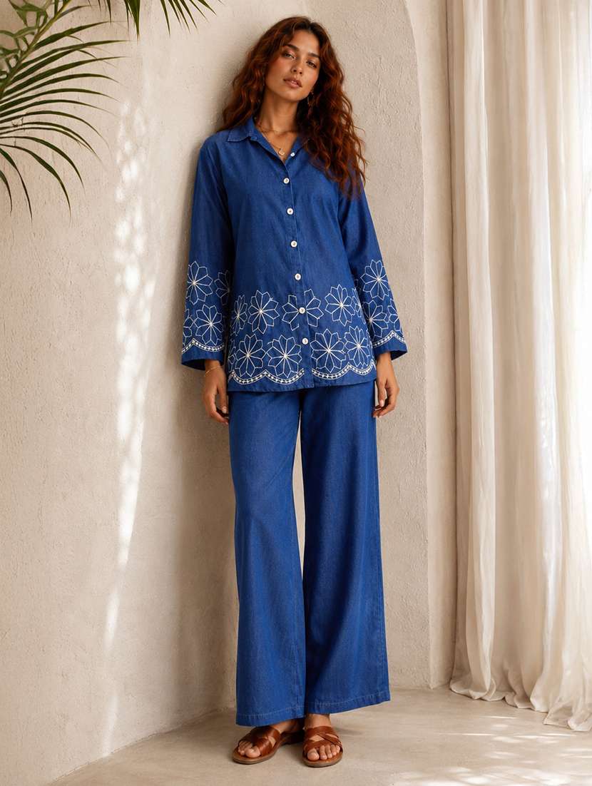 women embroidered long sleeves shirt and trouser co-ord set - 22580636 -  Standard Image - 2